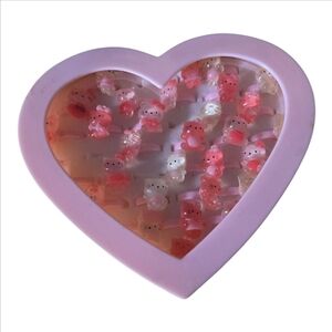 Kids Adjustable Rings 30 Count Pink and White Displayed In Heart Container NEW